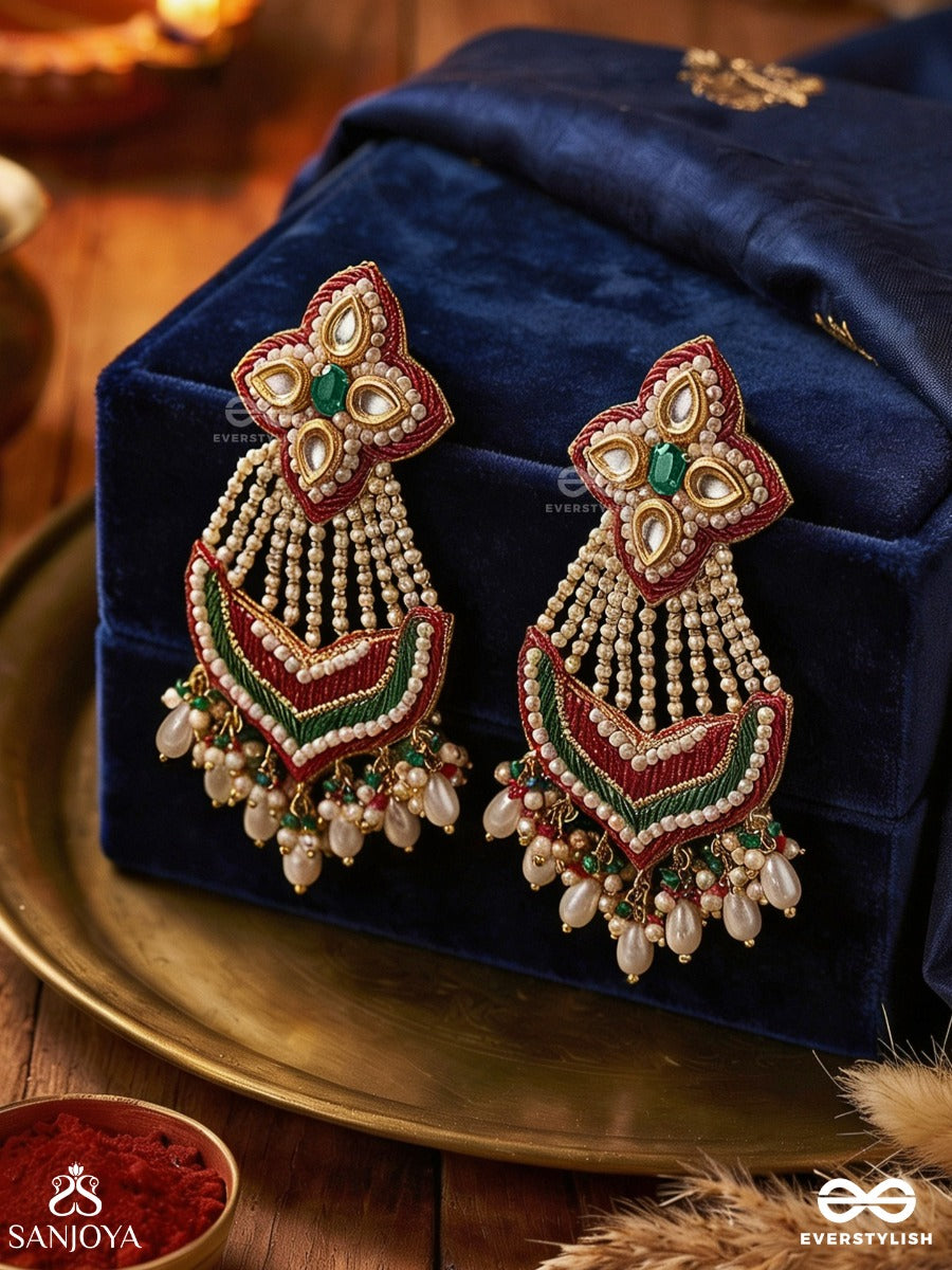 Nirdhaarya - Making The Statement - Pearls, Beads, Polki And Kundan Finished Hand Embroidered Earrings