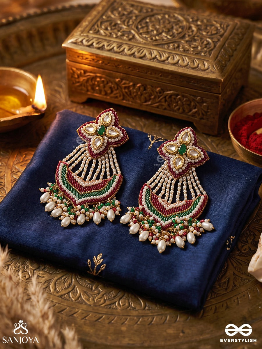 Nirdhaarya - Making The Statement - Pearls, Beads, Polki And Kundan Finished Hand Embroidered Earrings