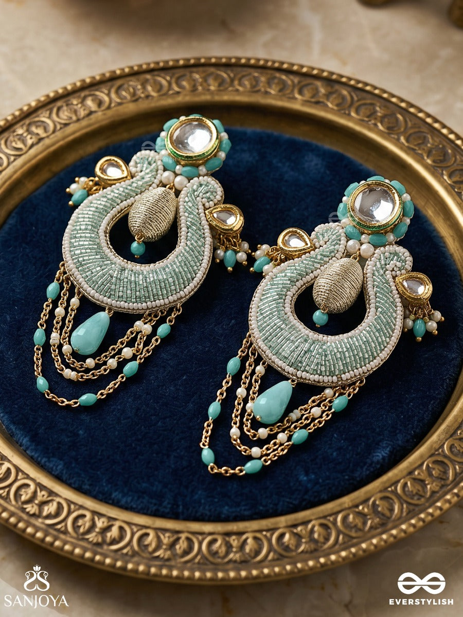 Akasesa - Jewel Of The Sky - Beads, Cutdana, Polki And Kundan Finished Hand Embroidered Earrings