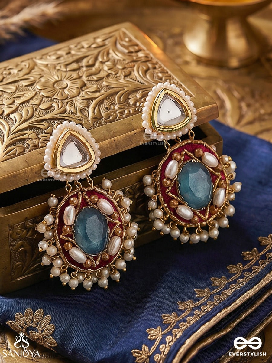 Viraya - Ethereal Luxe Essence - Stone, Beads, Polki And Kundan Finished Embroidered Earrings
