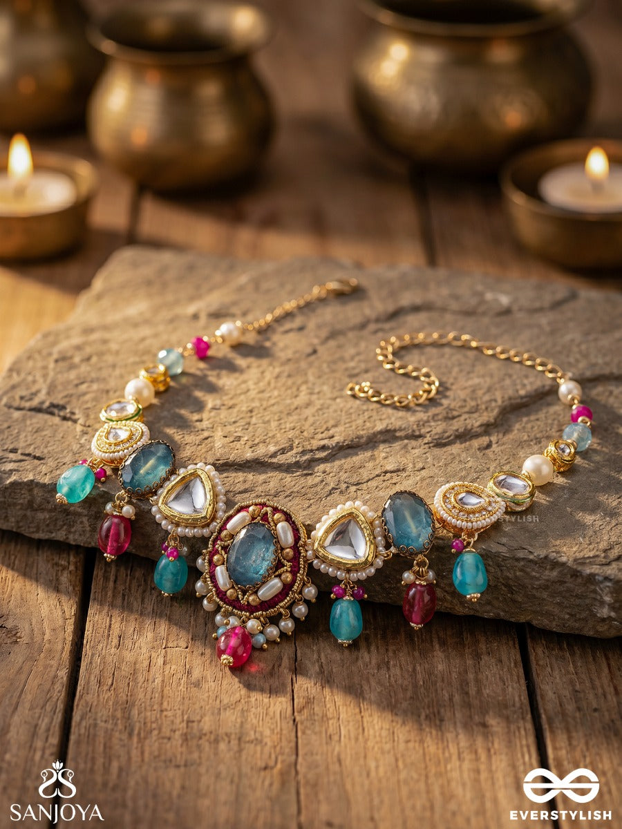Vaiyatya - The Celestial Glow - Stone, Beads, Polki And Kundan Finished Embroidered Neckpiece