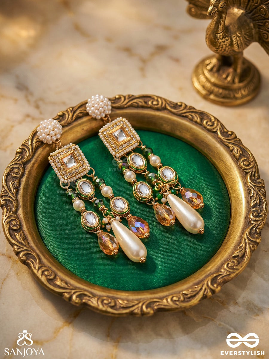 Karidant - The Ivory Elegance - Beads, Polki And Kundan Finished Hand Embroidered Earrings