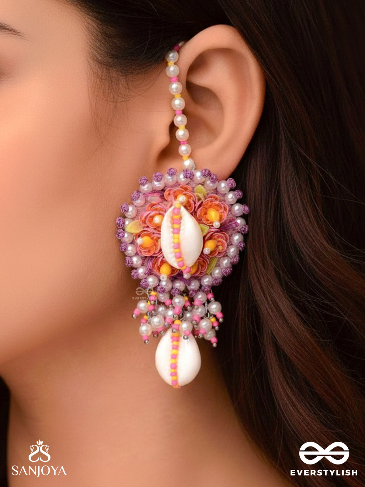 Sambavika - The Shell Enchantments - Beads And Shells Embroidered Earrings