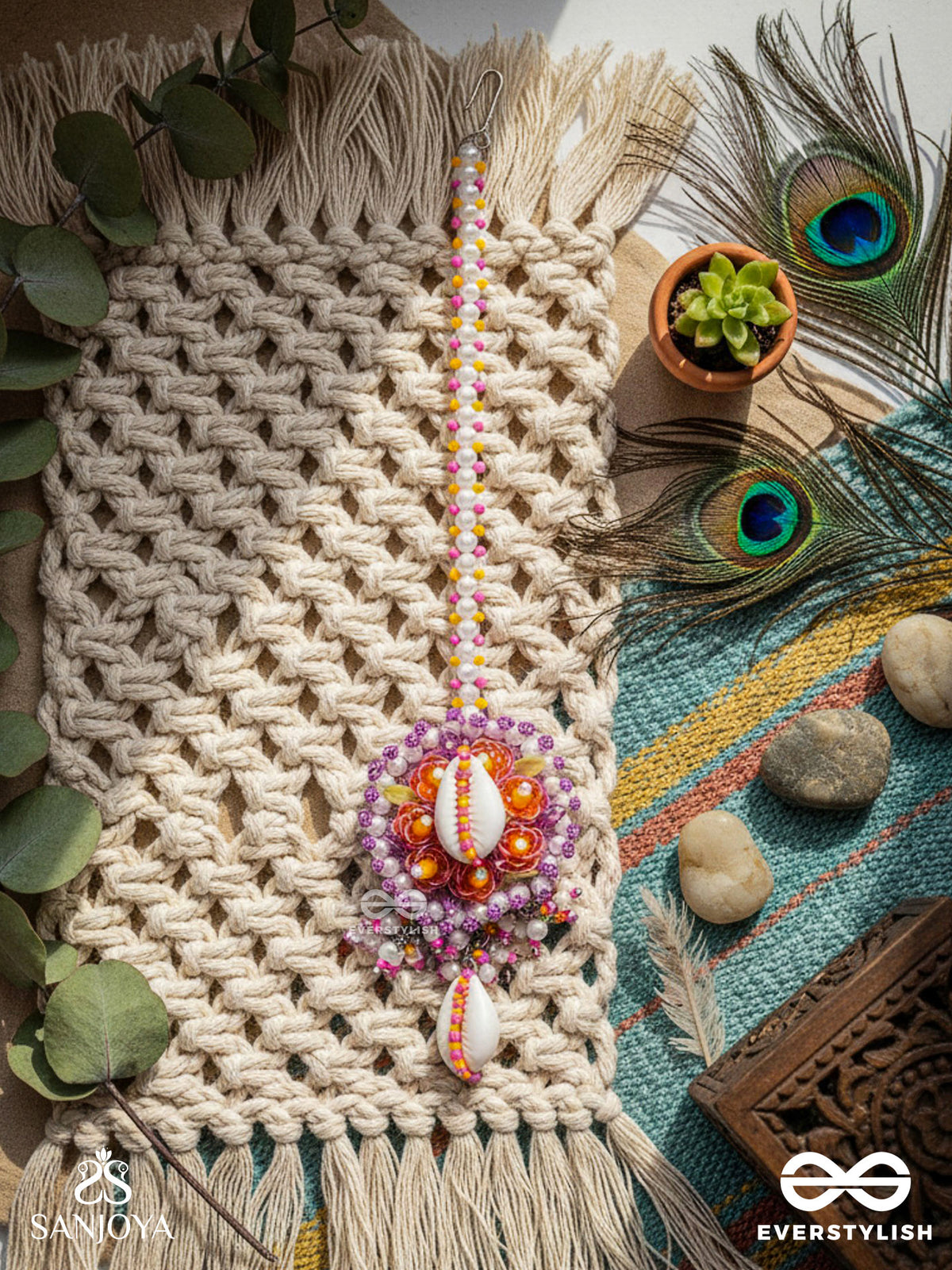 Kaakini - A Shell's Treasures - Shell And Beads Embroidered Maangtika