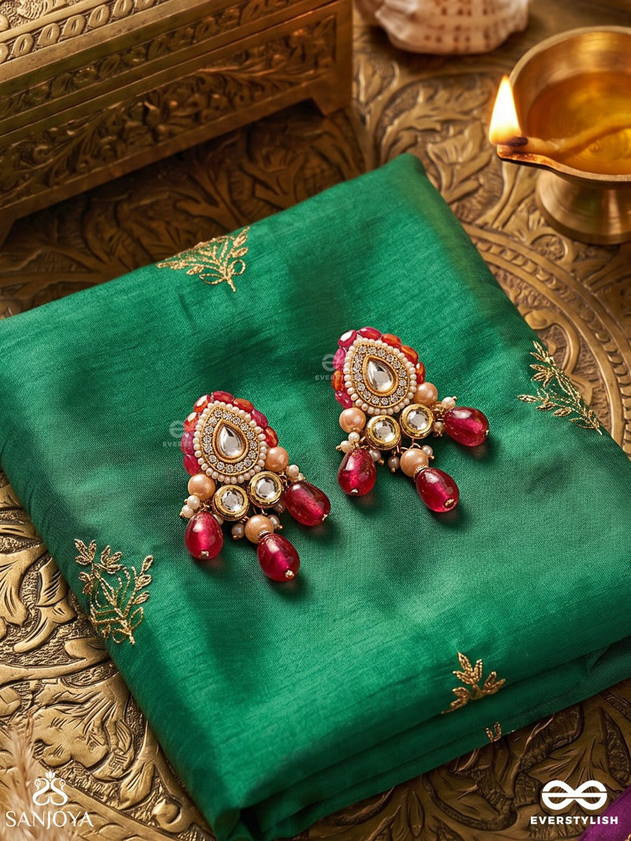 Shikhandika - Ruby Echoes - Golden Embellished Polki And Kundan Earrings