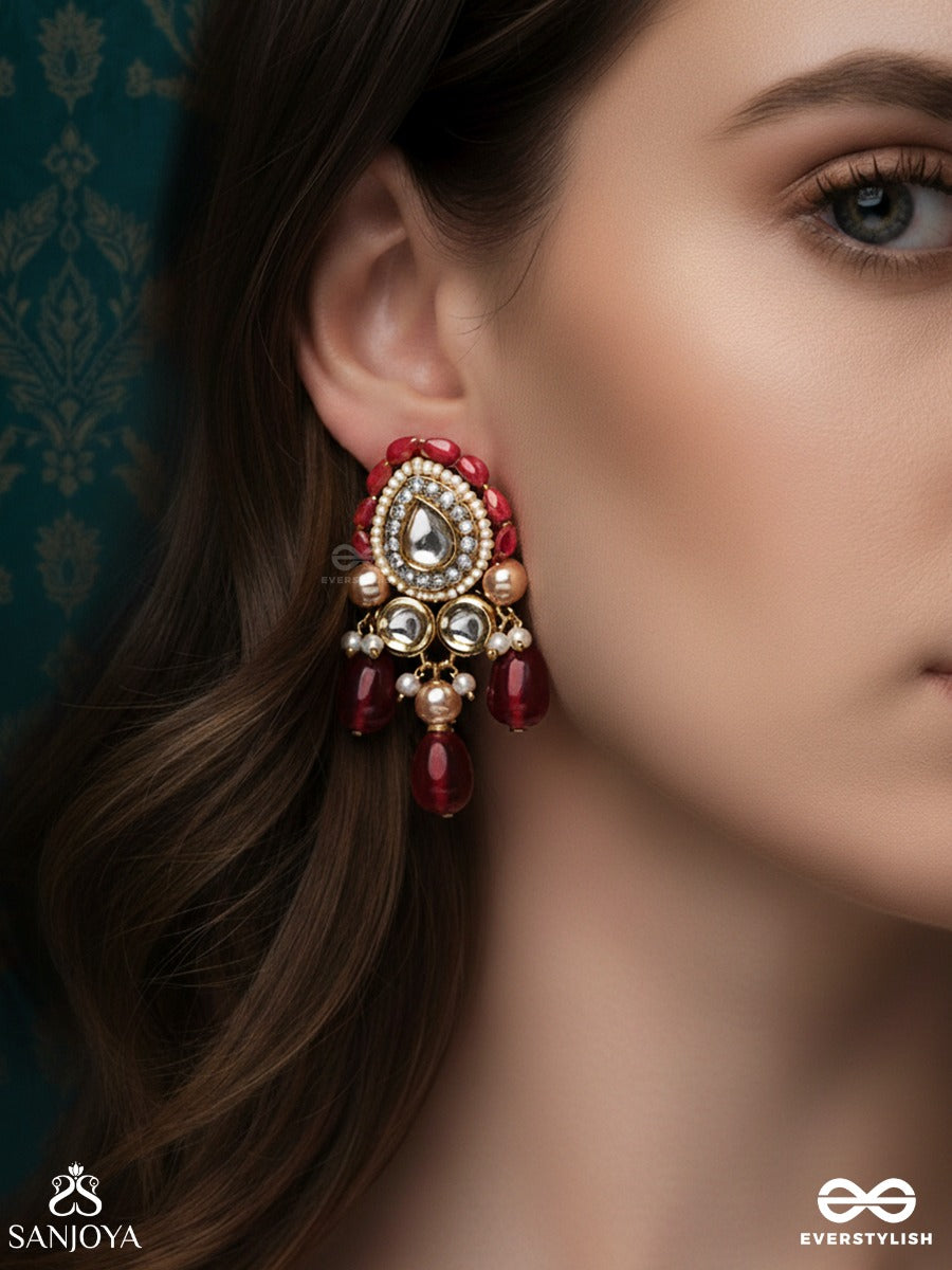 Shikhandika - Ruby Echoes - Golden Embellished Polki And Kundan Earrings