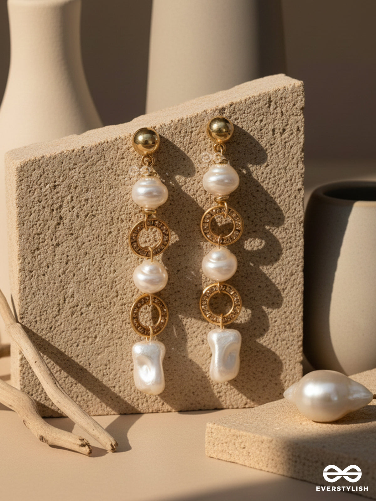 Champagne Whispers - Golden Embellished Earrings