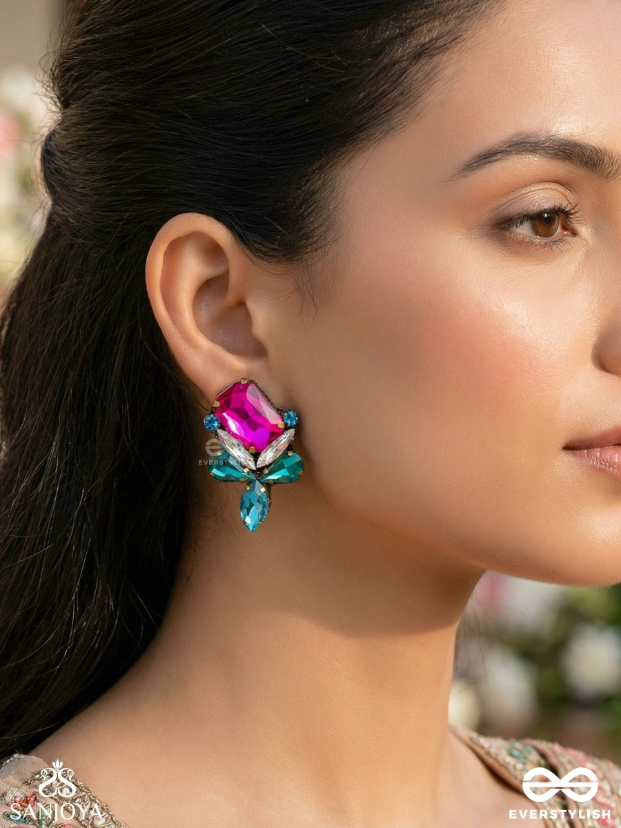 Mahamani- The Imperial Stone - Stones Hand Embroidered Earrings (Multicolour)