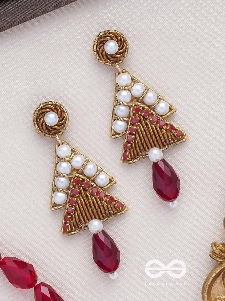 Ucchriti - The Majestic Triangles - Pearls, Dabka And Glass Drop Hand Embroidered Earrings