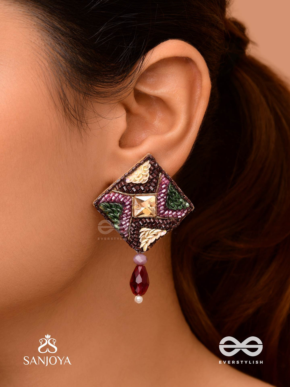 Devatti - The Dynamic Delight - Stone, Glass Drop And Sequins Embroidered Earrings