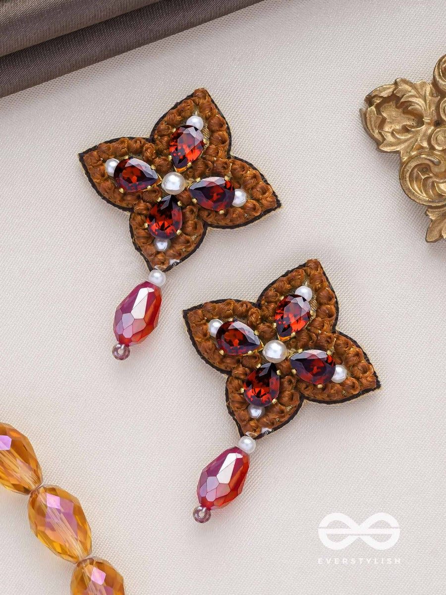 Kuvalaya - The Scarlet Bloom - Stone And Glass Drop Embroidered Earrings
