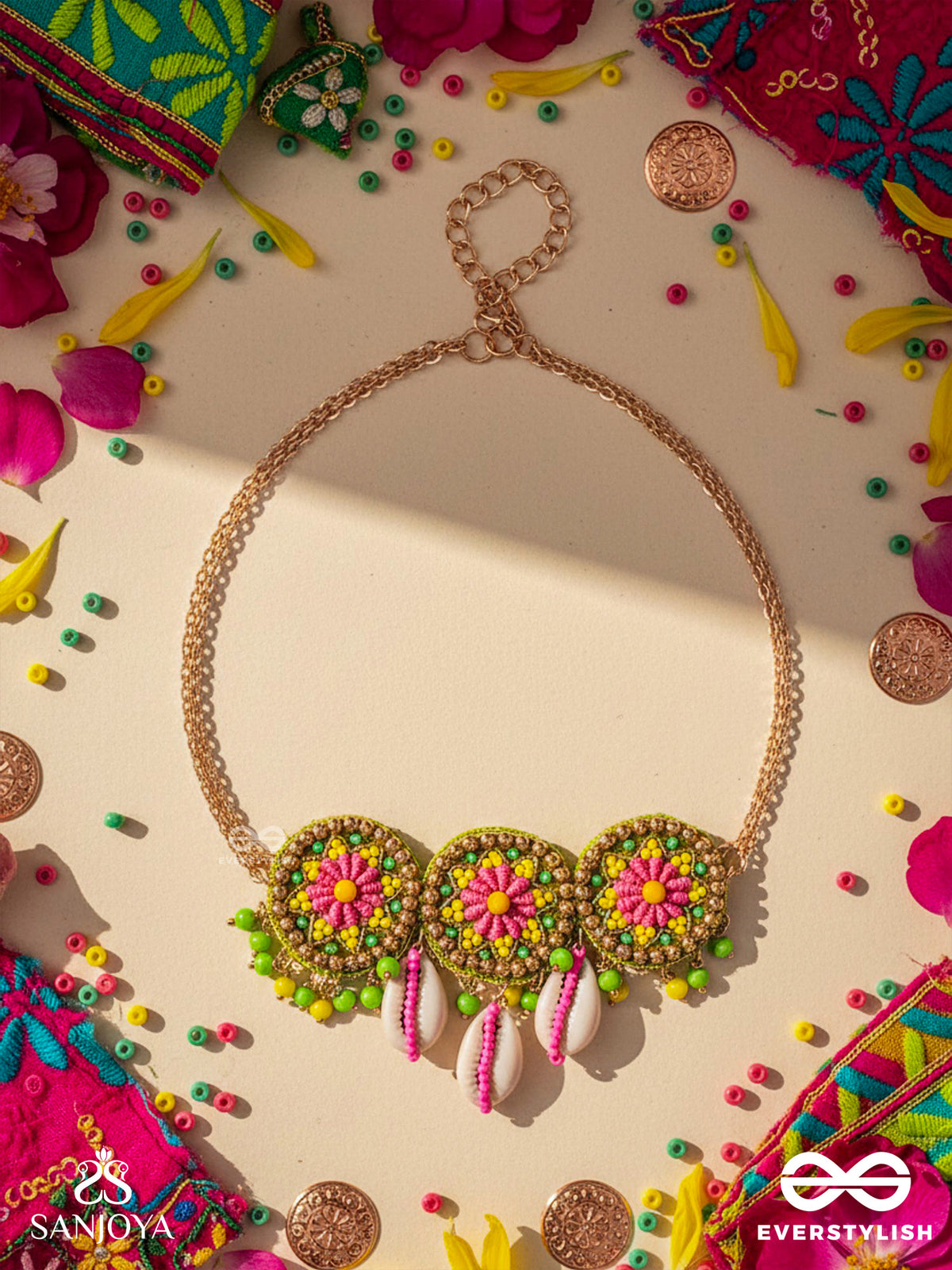 Sakosha - The Seashell Beauty - Shells, Beads And Resham Embroidered Neckpiece