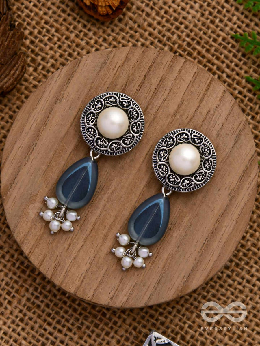 Marine Moonstone - Oxidised Pearl Jhumka Earring