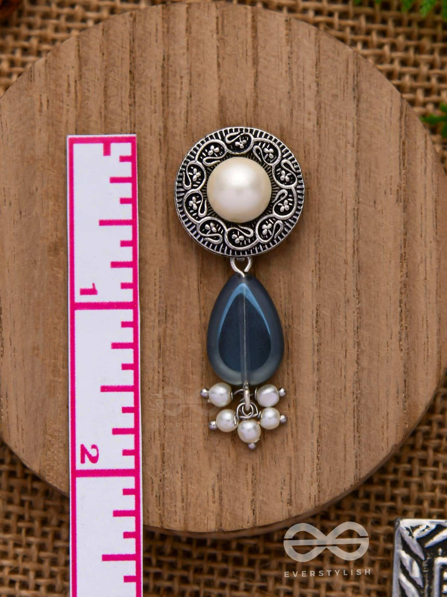 Marine Moonstone - Oxidised Pearl Jhumka Earring