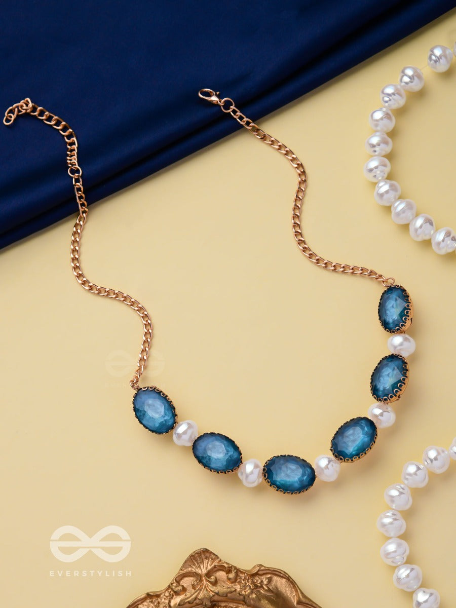 Aqua Mist Fantasy - Statement Golden Embellished Neckpiece