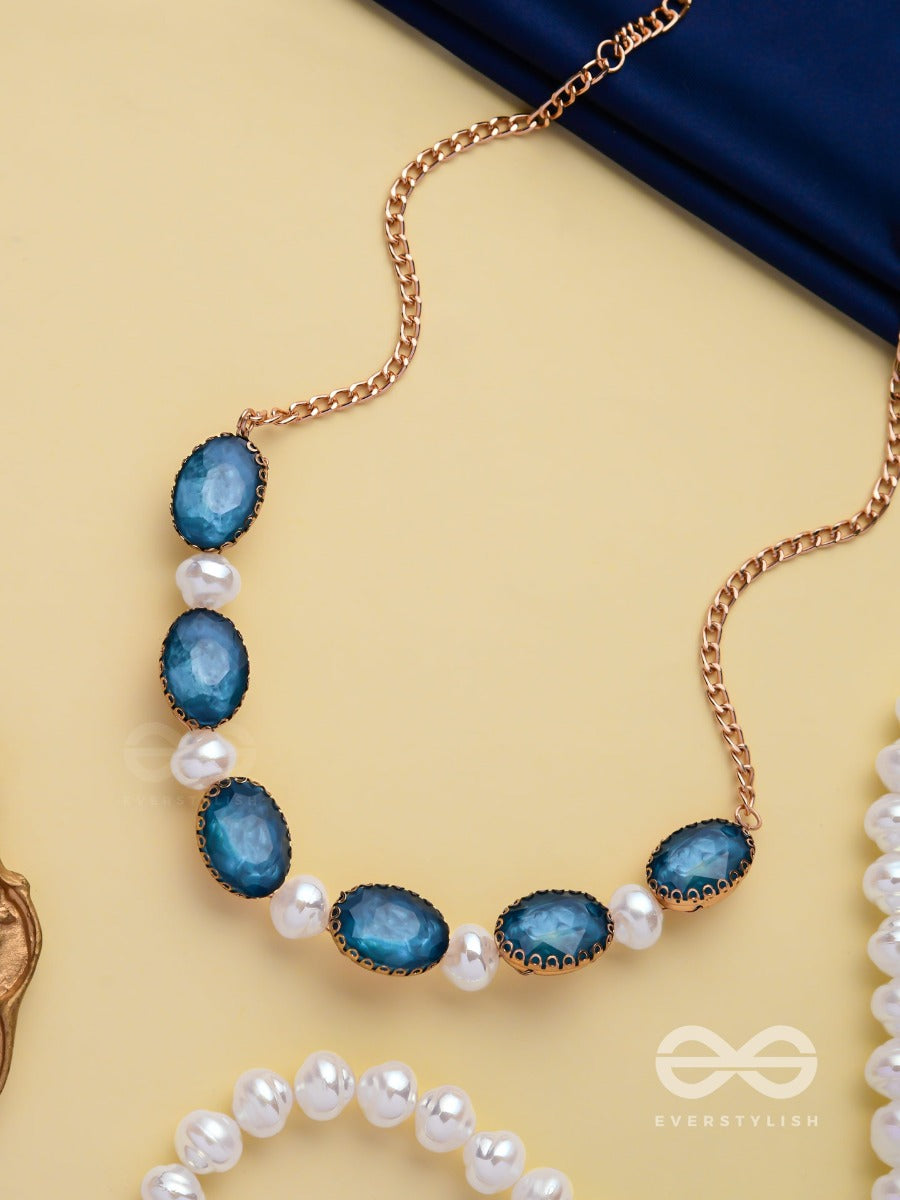 Aqua Mist Fantasy - Statement Golden Embellished Neckpiece