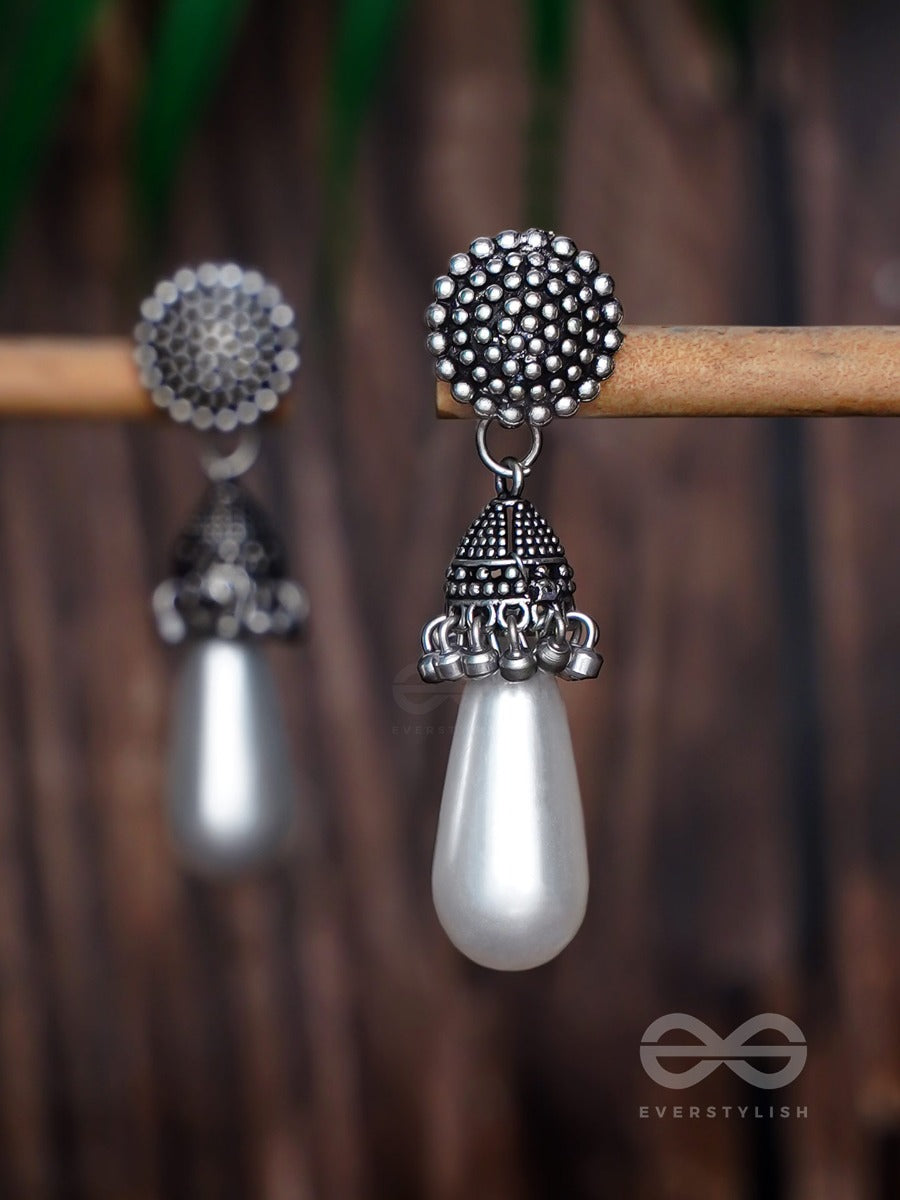The Swaying Pearls - Oxidised Jhumka Earrings