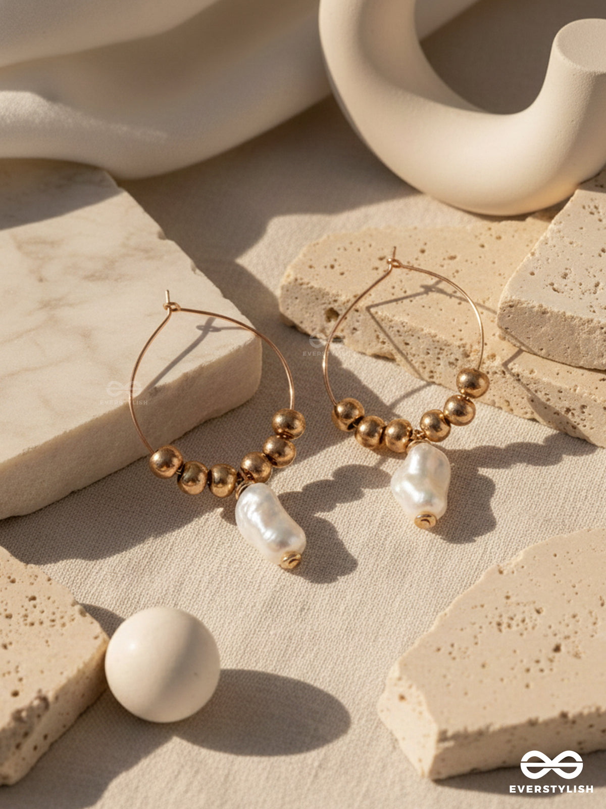 Beaded Sunburst - Golden Hoop Earrings