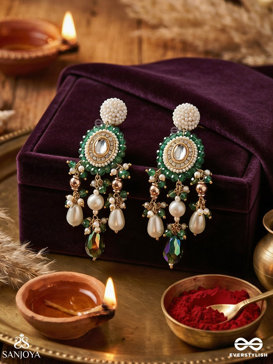 Agrevana - Forest Fables - Golden Embellished Polki And Kundan Finished Hand Embroidered Earrings