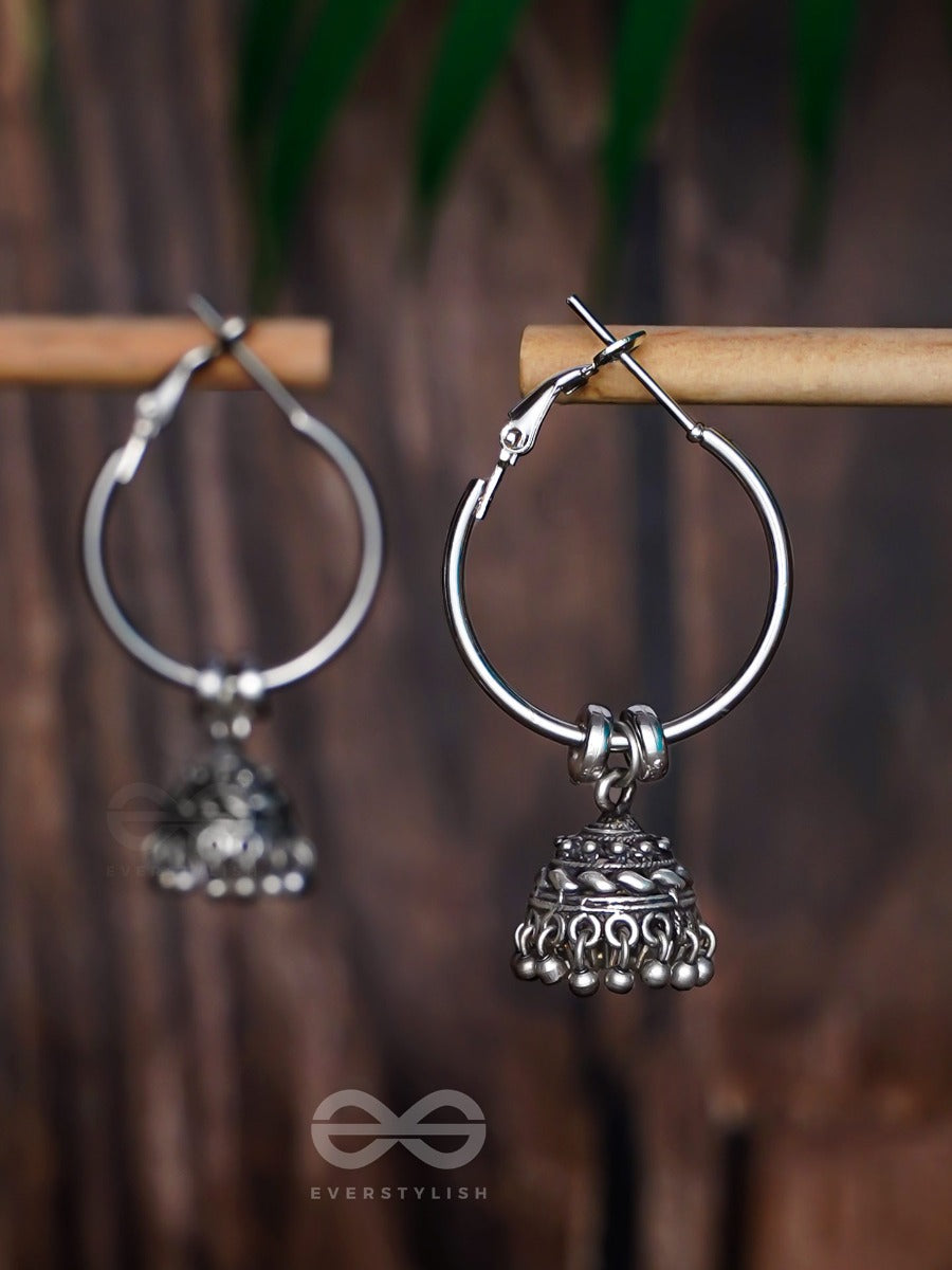 Moonlit Beams - Silver Oxidised Jhumka Earrings