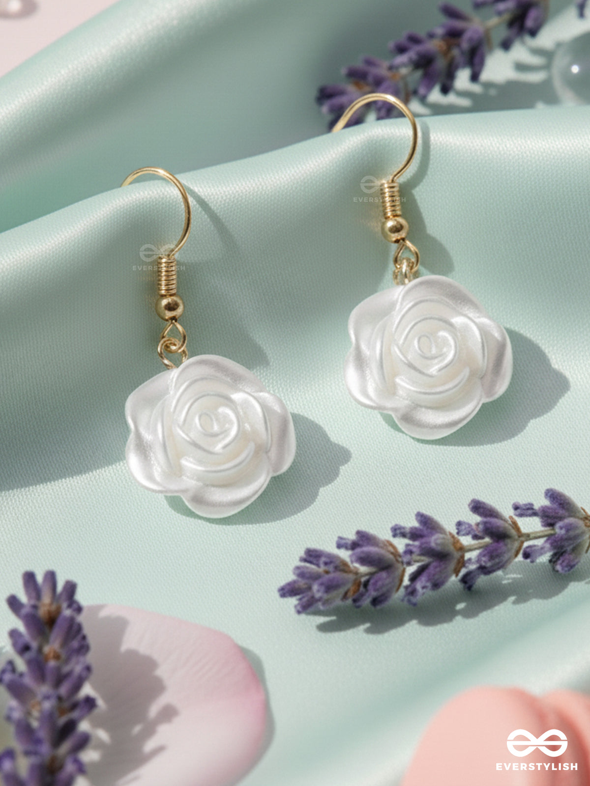 Miniature Rose Romance - Golden Embellished Earrings