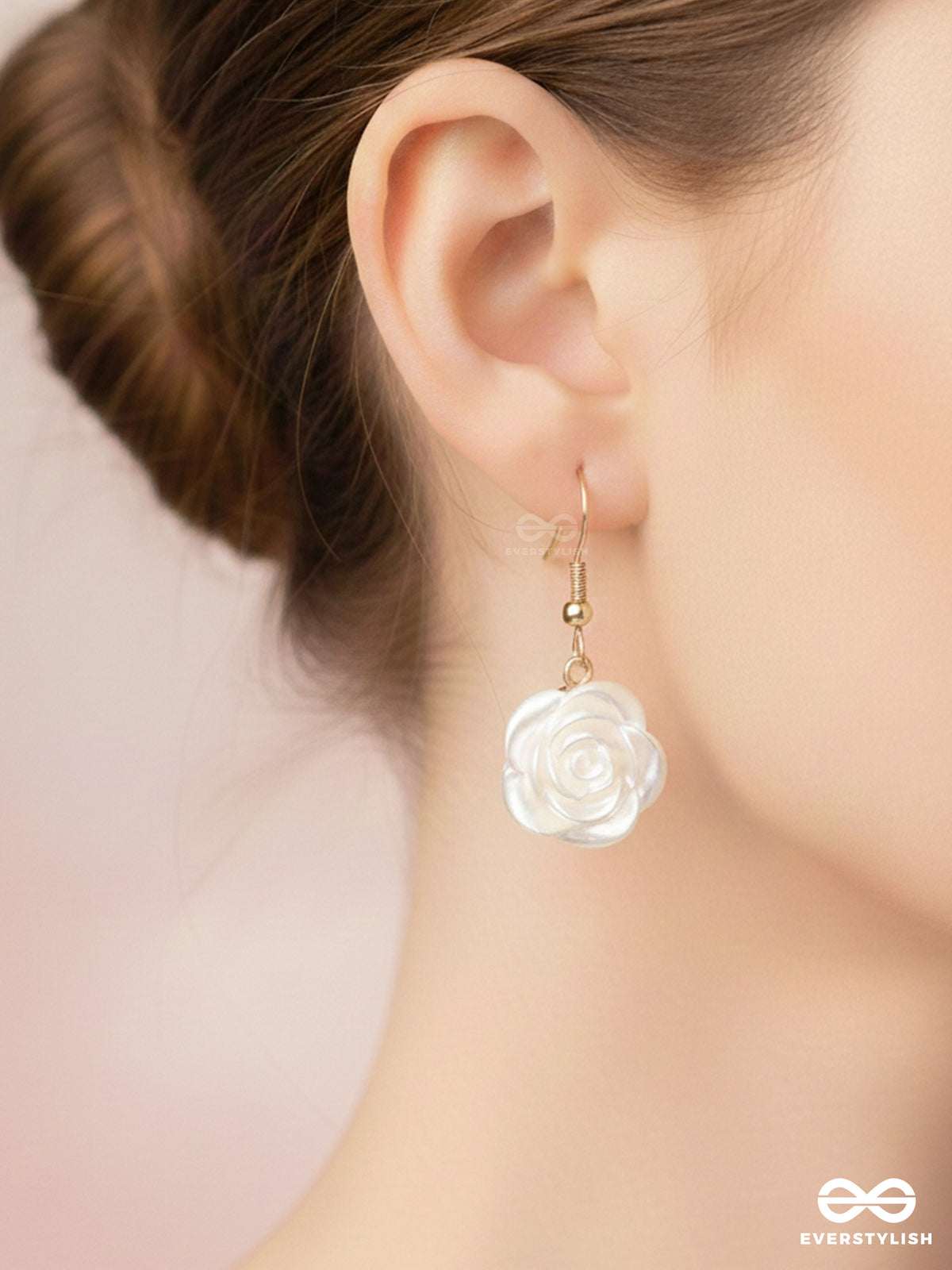 Miniature Rose Romance - Golden Embellished Earrings