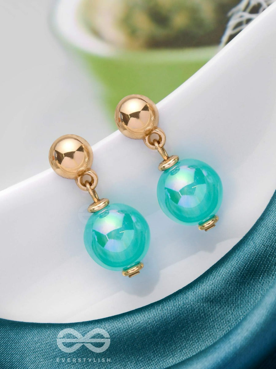 Celestial Pearlescence - Golden And Blue Embellished Earrings