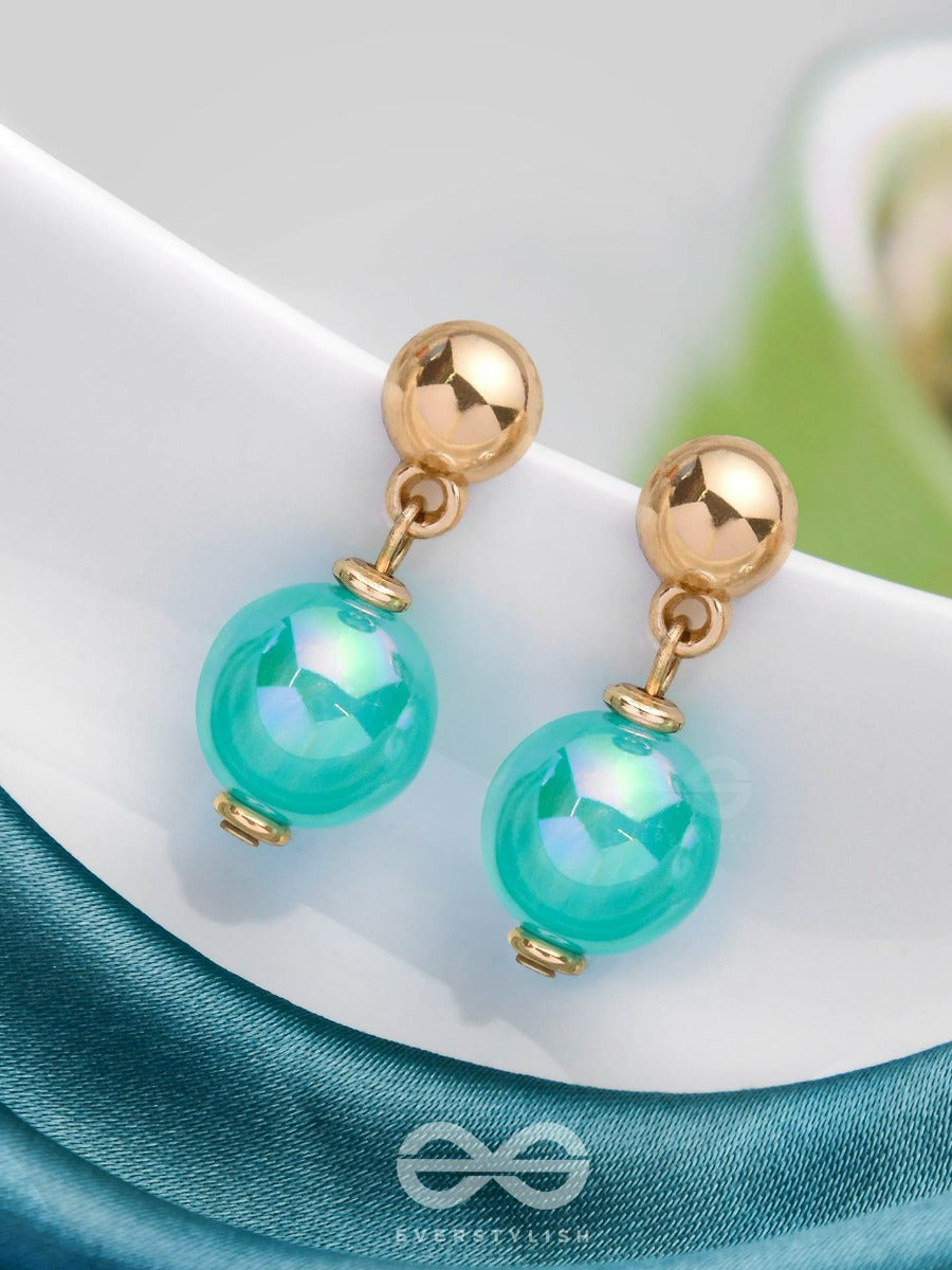 Celestial Pearlescence - Golden And Blue Embellished Earrings