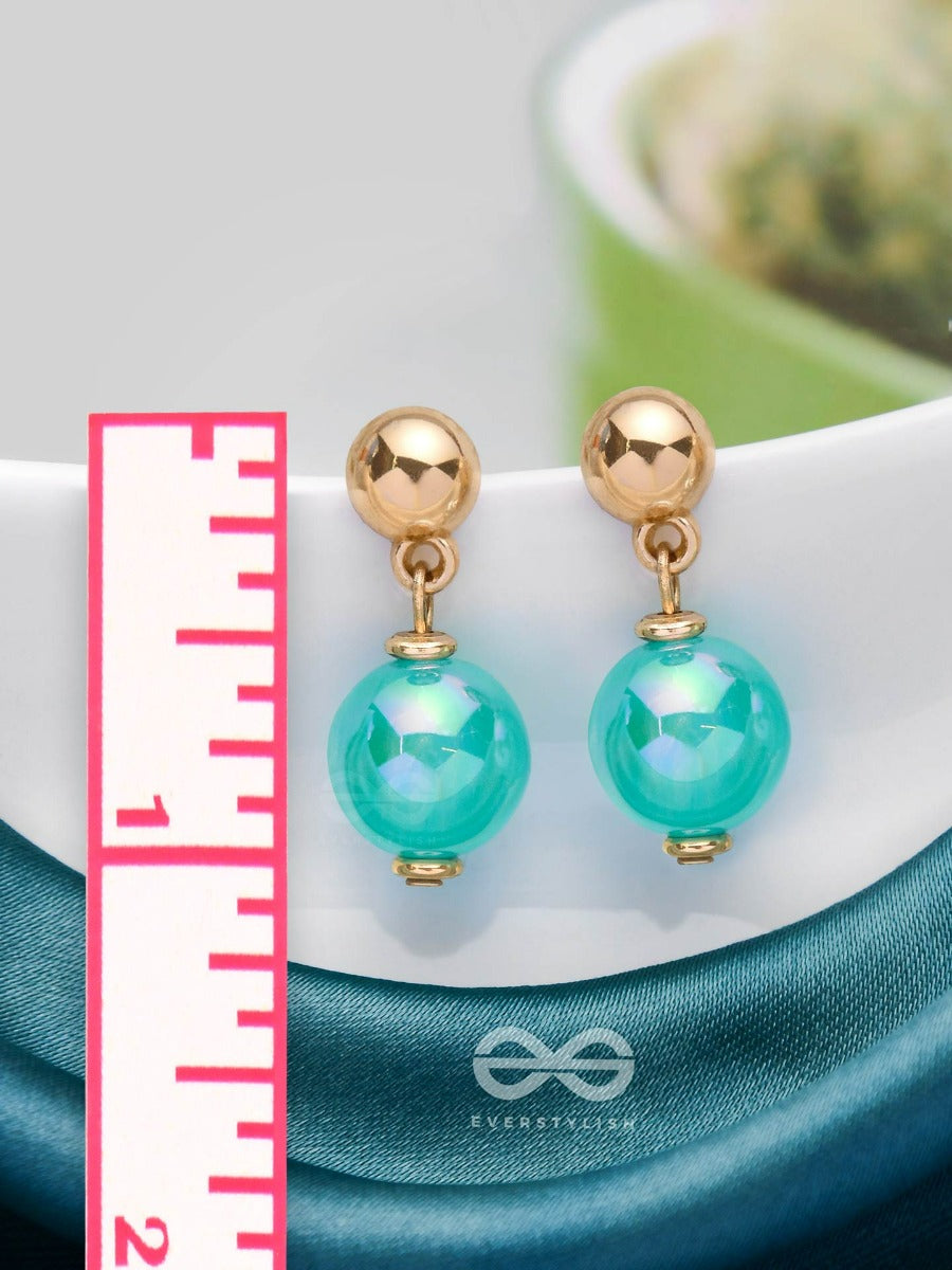 Celestial Pearlescence - Golden And Blue Embellished Earrings