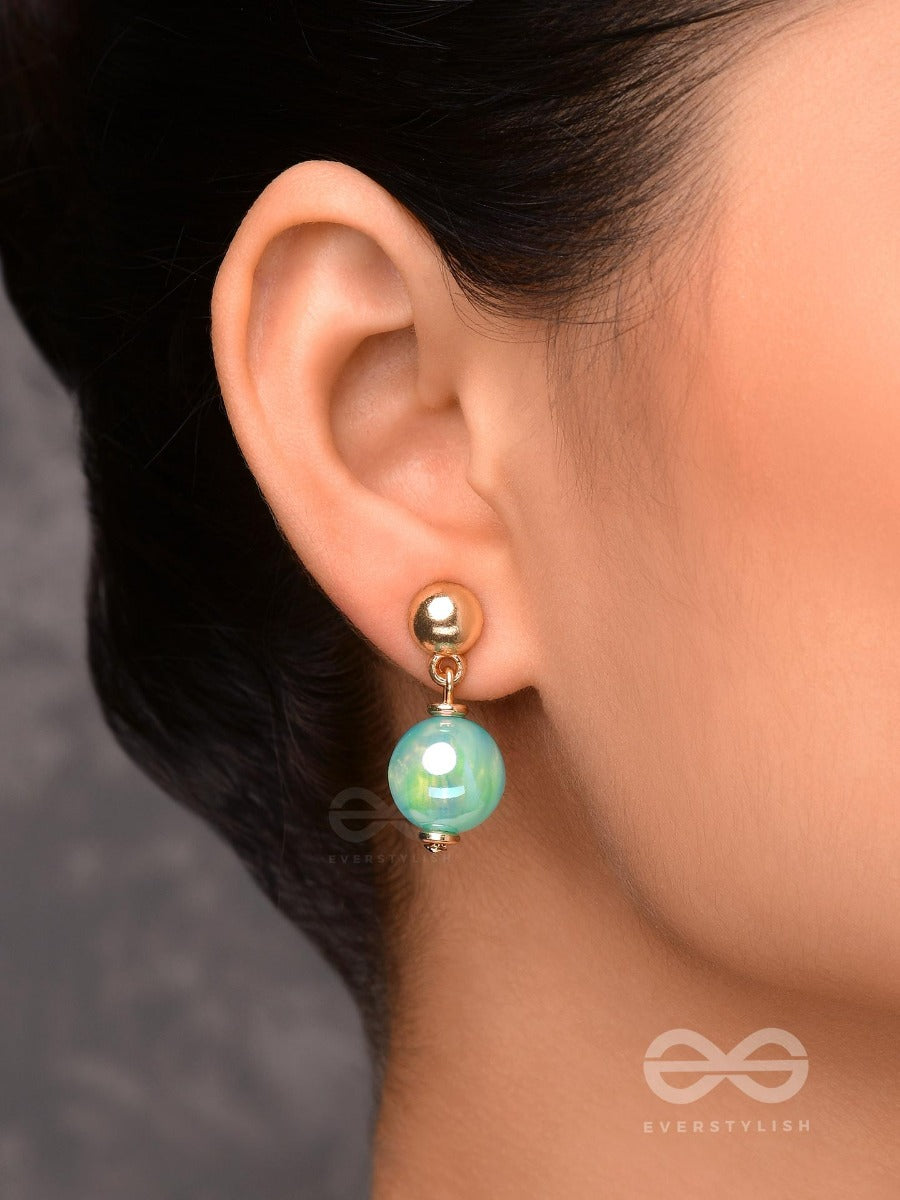 Celestial Pearlescence - Golden And Blue Embellished Earrings