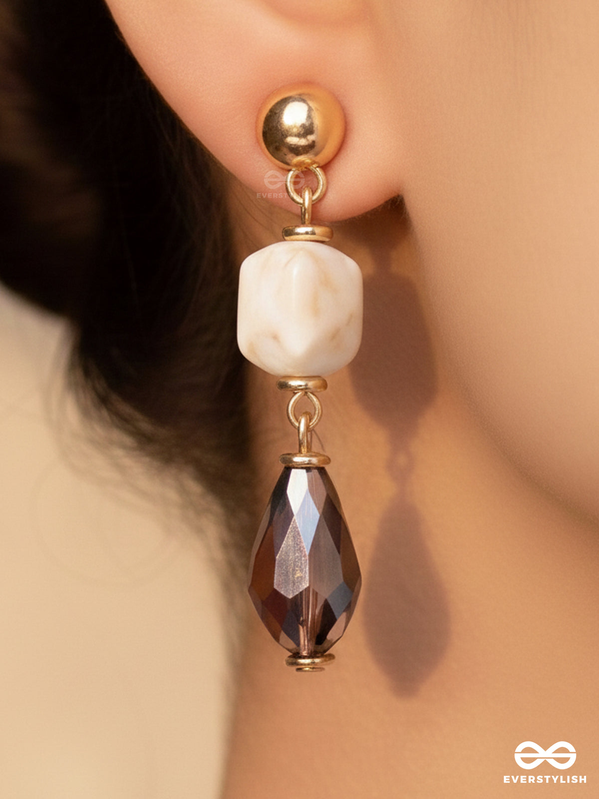 Lustre Of Dusk - Golden Embellished Sandstone Earrings
