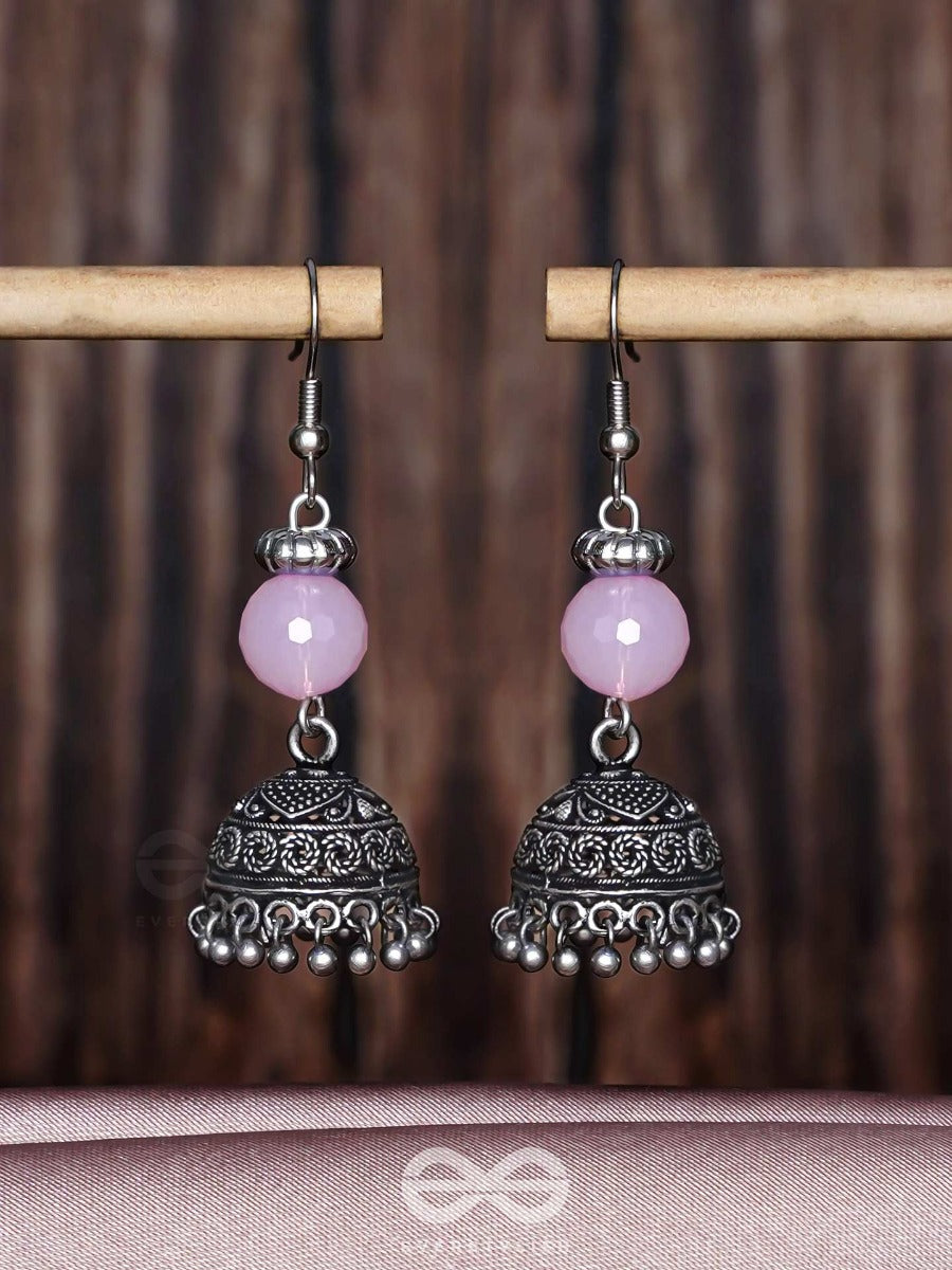 Pink Mist Elegance - Oxidised Drop Jhumka Earrings