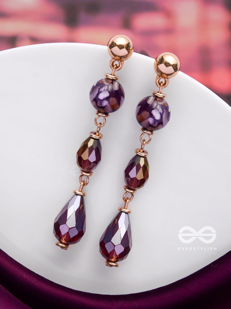 Violet Velvet Drops - Golden Embellished Earrings