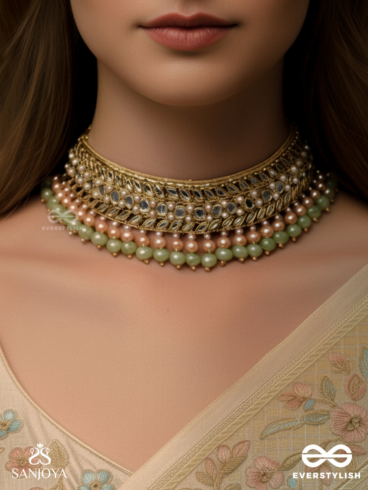 Ambaraukas- Walk On The Skyline- Beads, Polki And Kundan Finished Hand Embroidered Choker Neckpiece