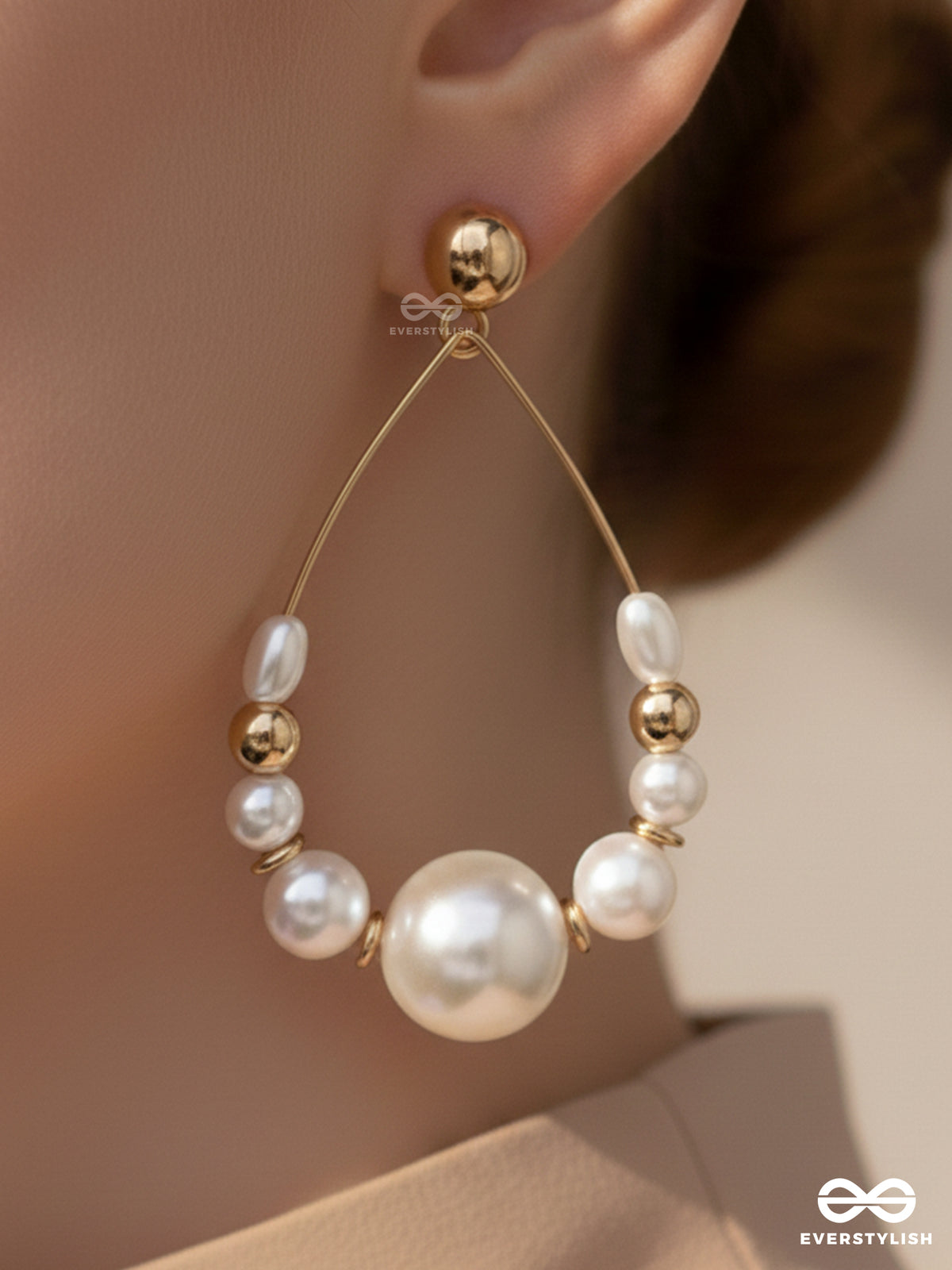 Radiant Pearl Teardrops - Golden Embellished Earrings