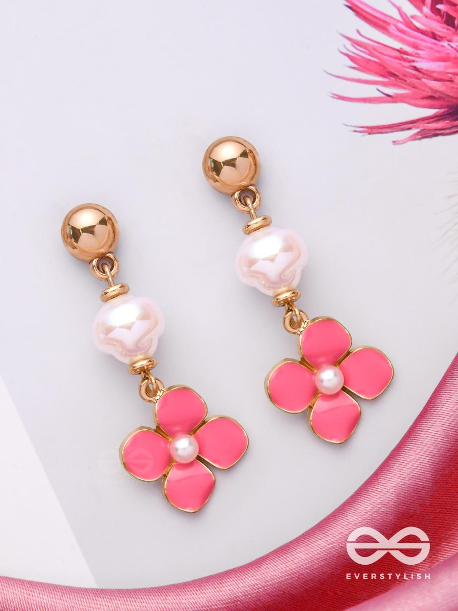Pretty Pink Pops - Golden Embellished Earrings