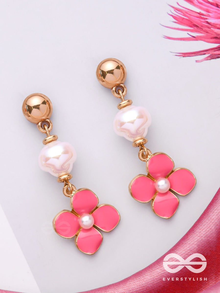 Pretty Pink Pops - Golden Embellished Earrings