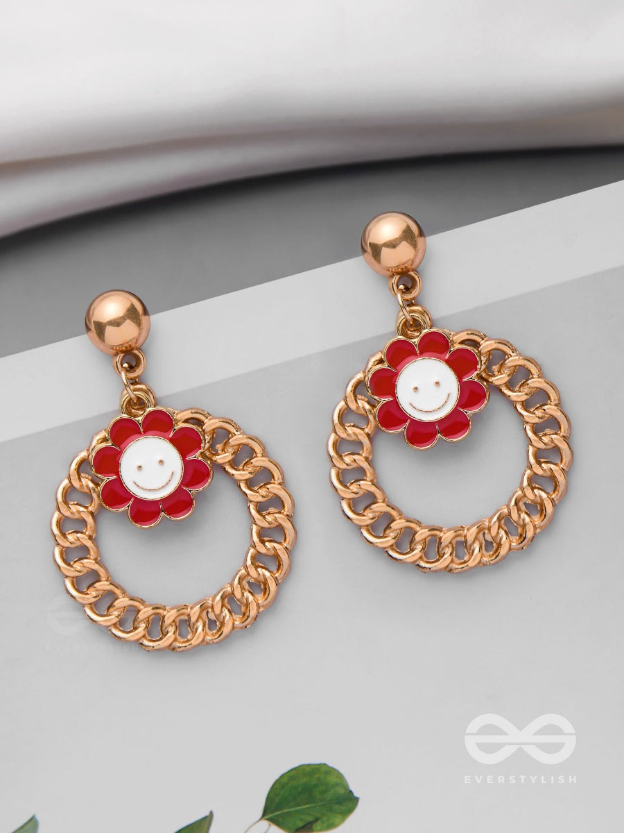 Playful Posy Delights - Golden Embellished Earrings
