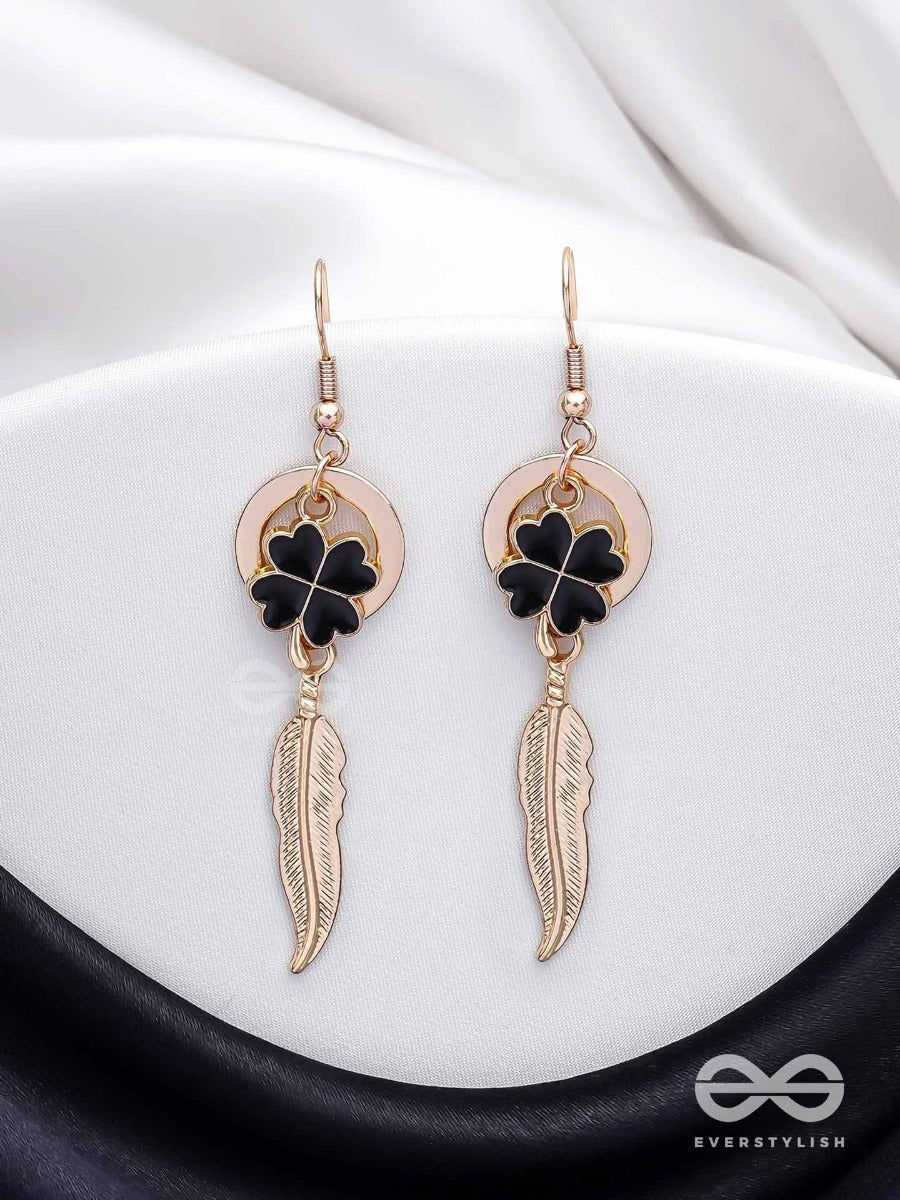 Leafy Luster - Golden And Black Earrings