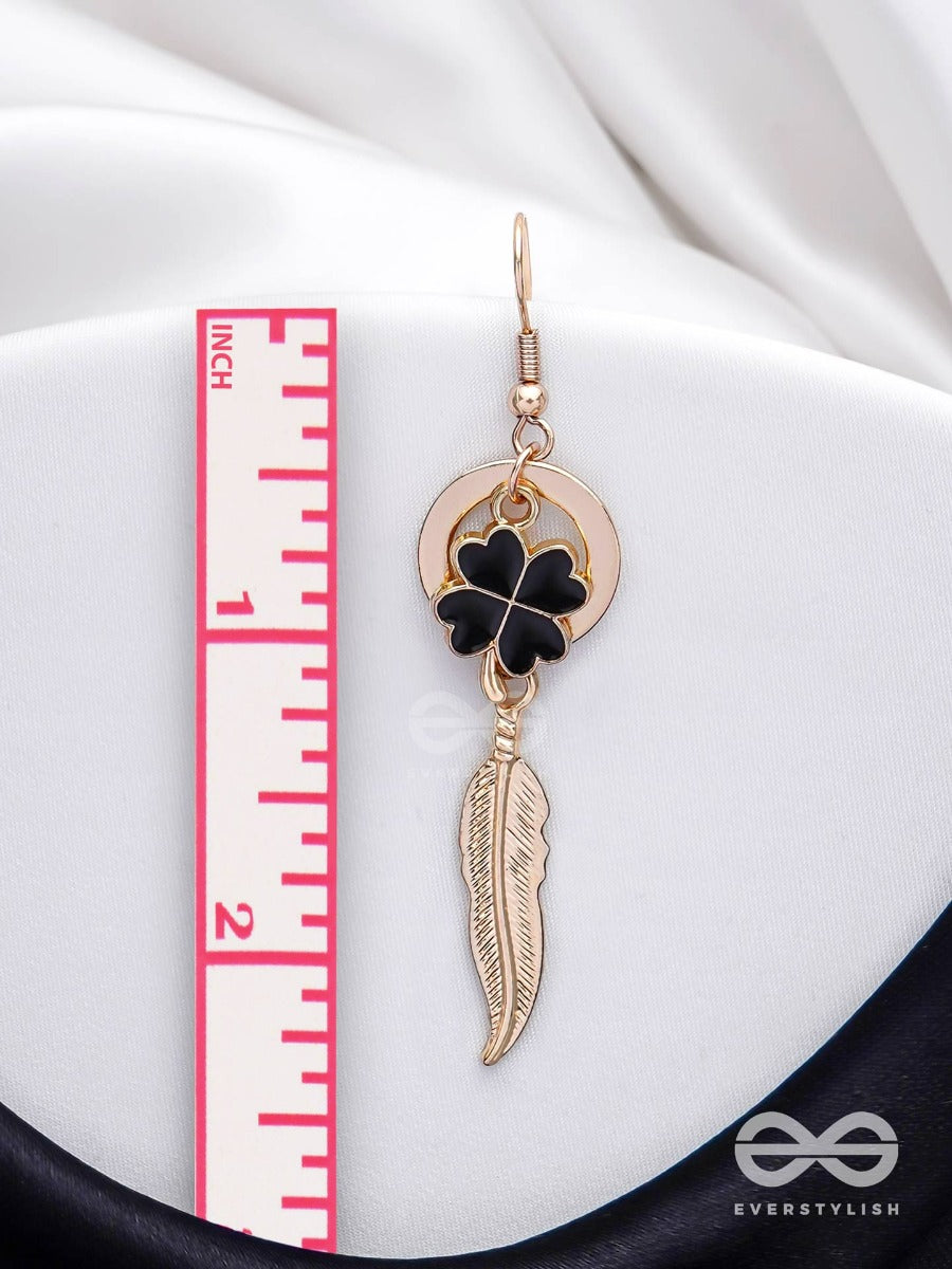 Leafy Luster - Golden And Black Earrings
