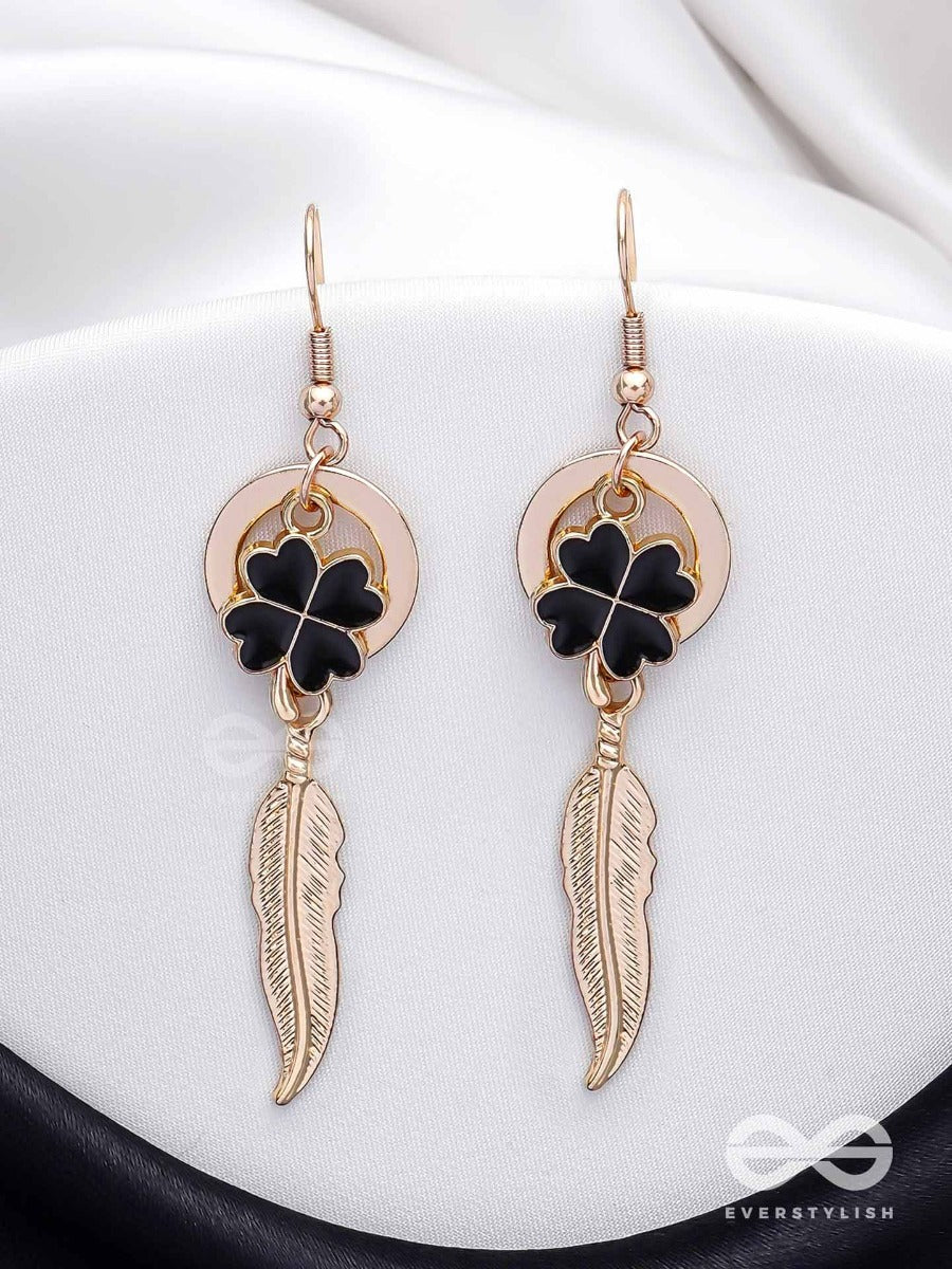 Leafy Luster - Golden And Black Earrings