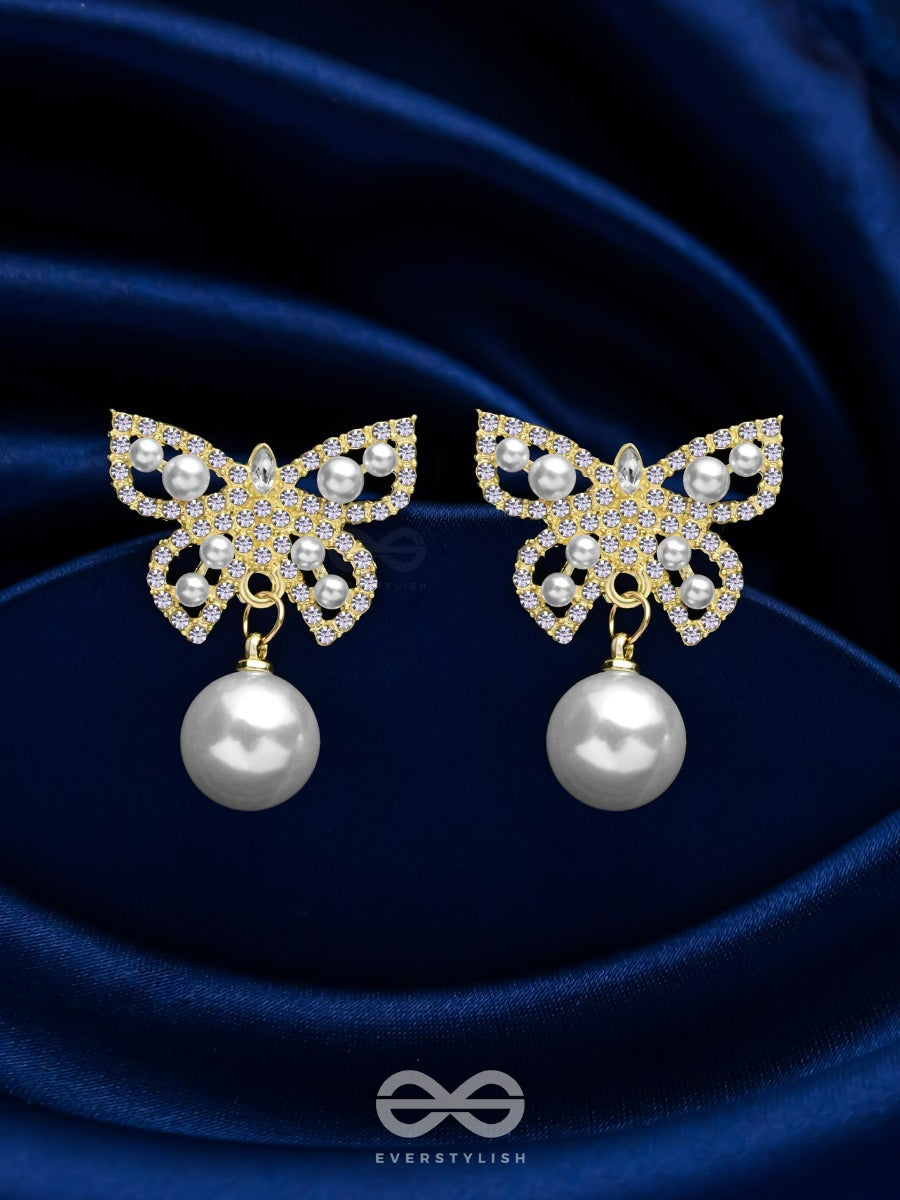 Fly High Butterfly - Golden Embellished Earrings