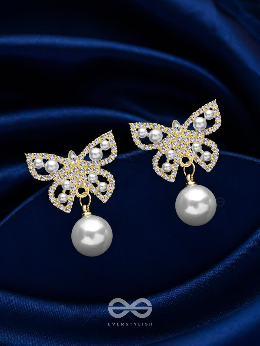 Fly High Butterfly - Golden Embellished Earrings