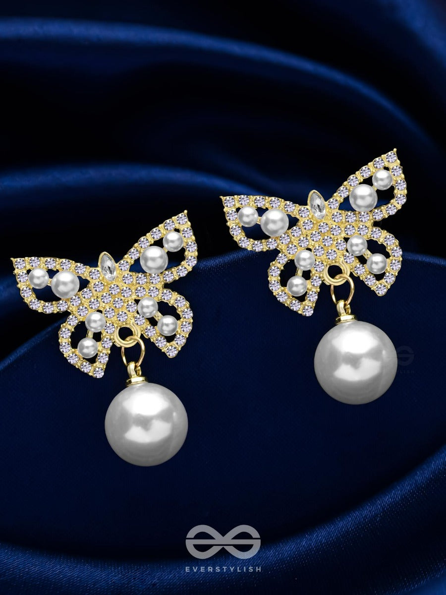 Fly High Butterfly - Golden Embellished Earrings