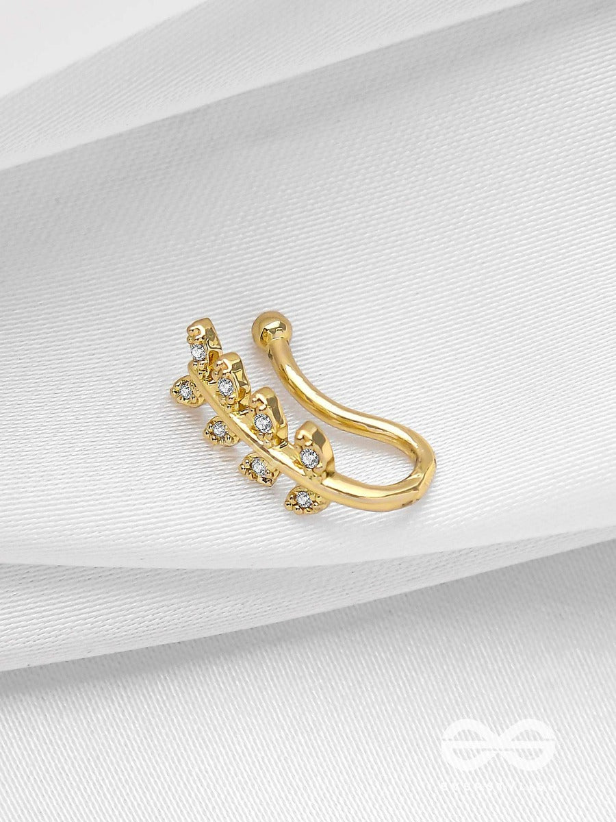Leaf Out Beauty - Golden CZ Nosering (Non-Piercing)