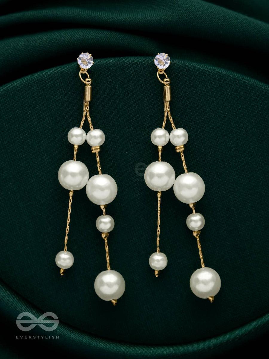 Dreamy Drizzling Pearls - Golden Embellished Earrings