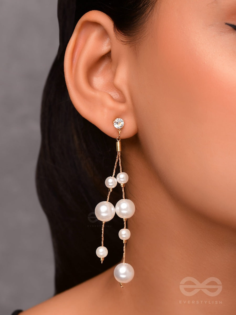 Dreamy Drizzling Pearls - Golden Embellished Earrings