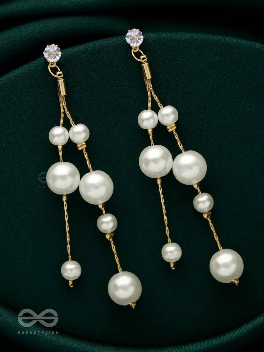 Dreamy Drizzling Pearls - Golden Embellished Earrings