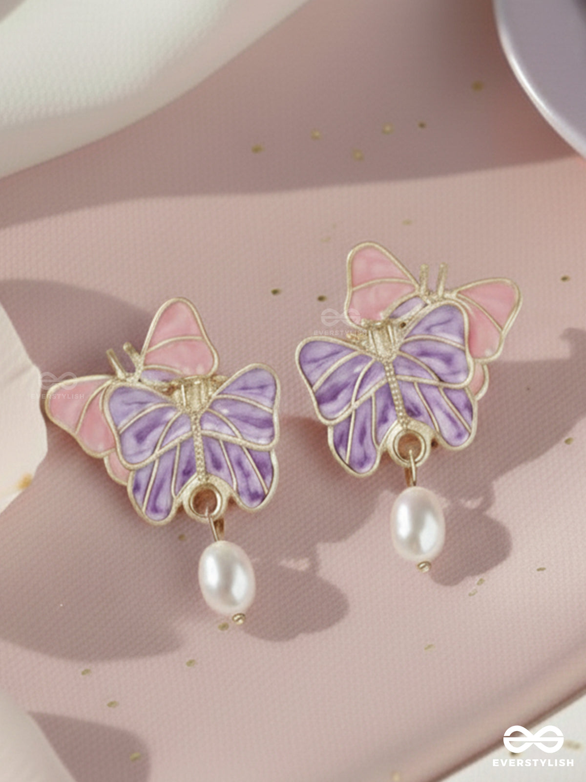 Dual Wing Wonders - Golden Embellished Earrings