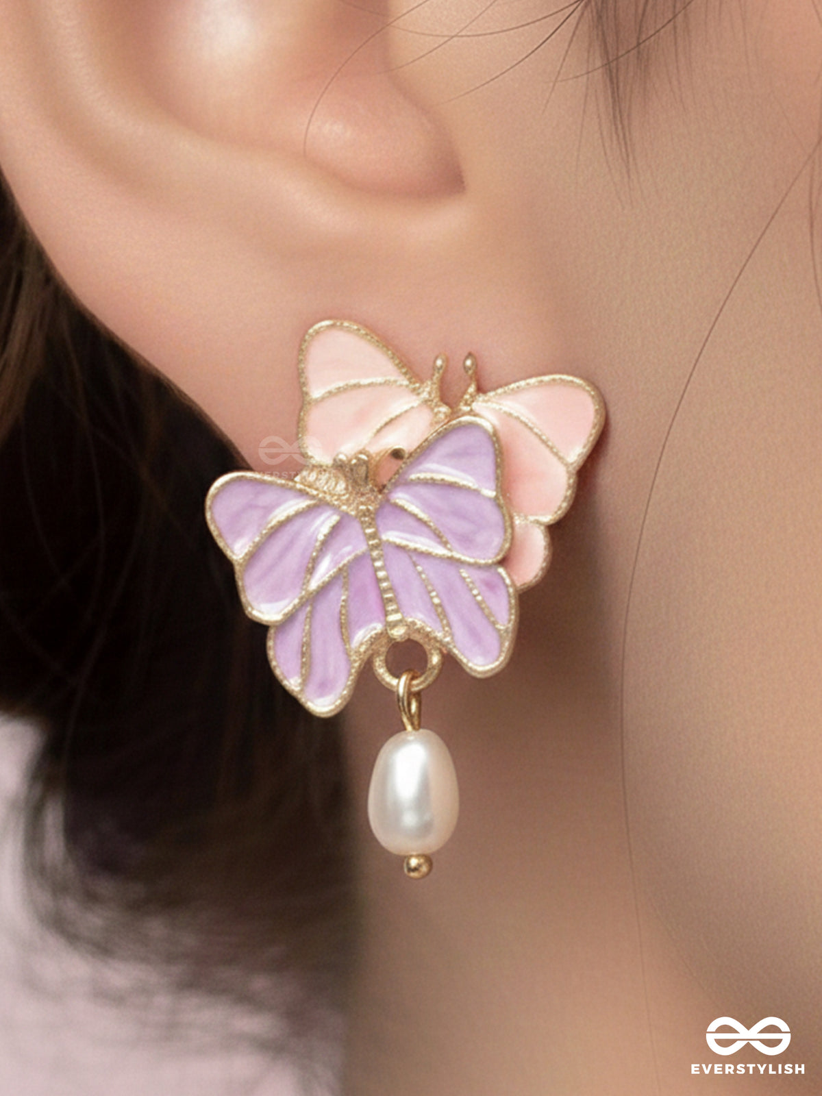 Dual Wing Wonders - Golden Embellished Earrings